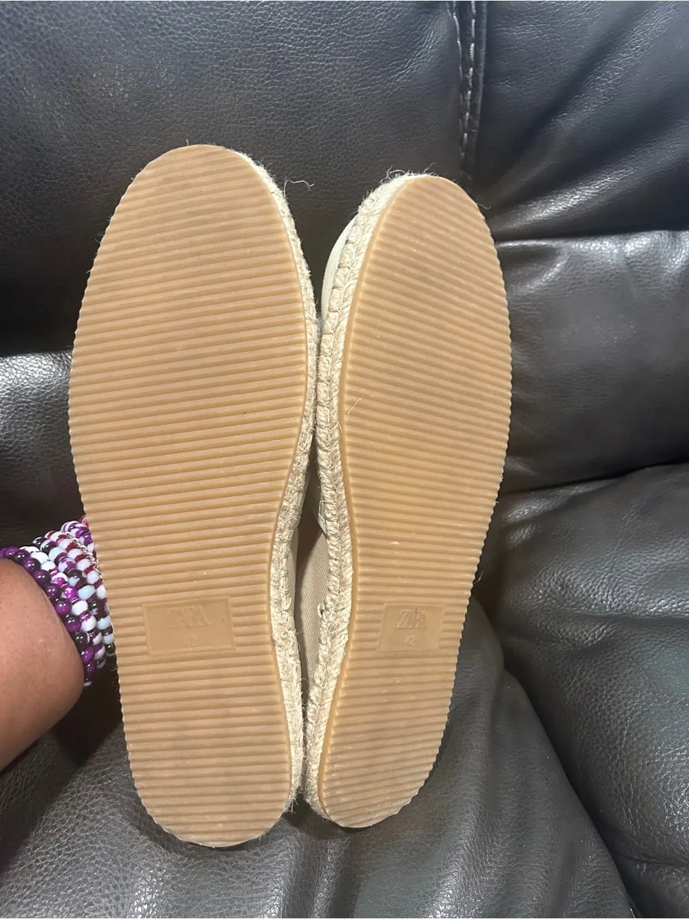 Zara Cream Canvas Slip-On Espadrilles with Red Heel Stripe